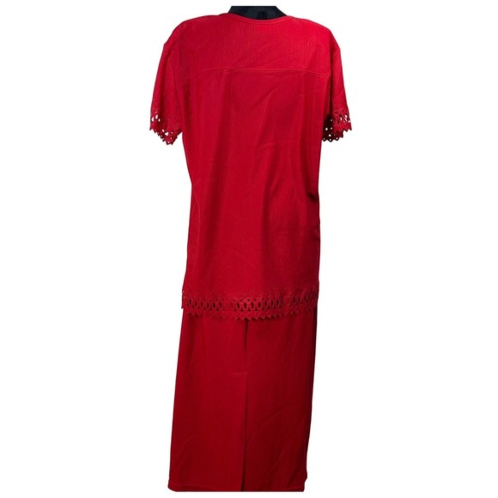 Superline‎ USA Vintage Red Crinkle Eyelet 2pc Skirt Set Tunic Maxi Skirt